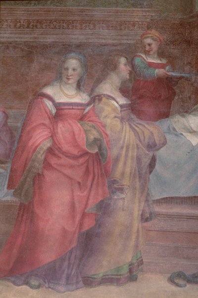 Dames in afwachting, uit de Geboorte van de Maagd (detail) door Andrea del Sarto